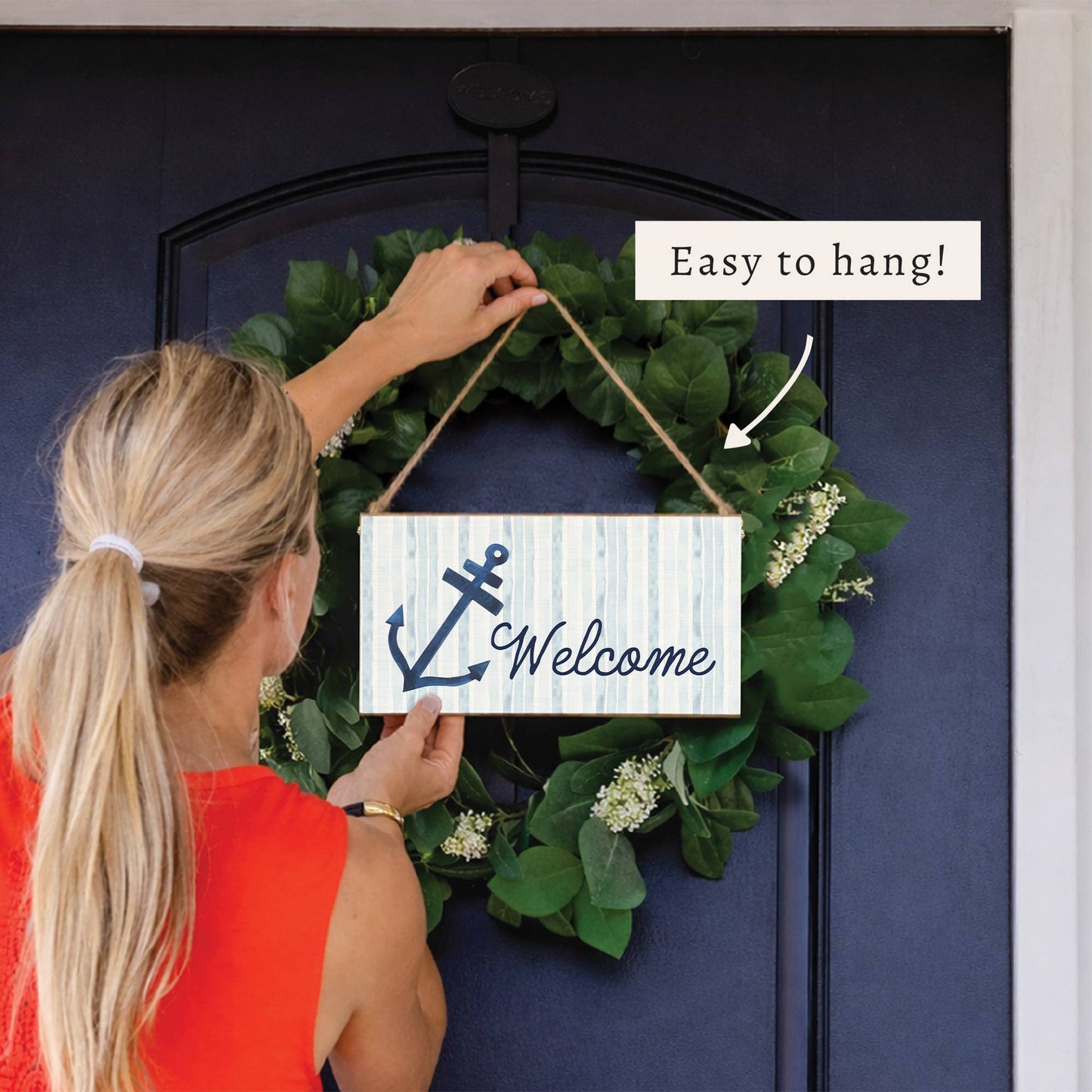 Anchor Welcome Twine Sign | Wooden Decor