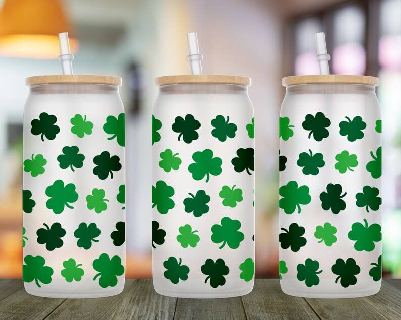 Kate Haven Glass Tumblers for Every Occasion - Clovers St Patrick's Day Seasonal 16oz Libbey Glass Tumbler