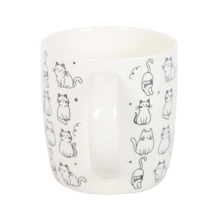 White Happy Cat Print Mug
