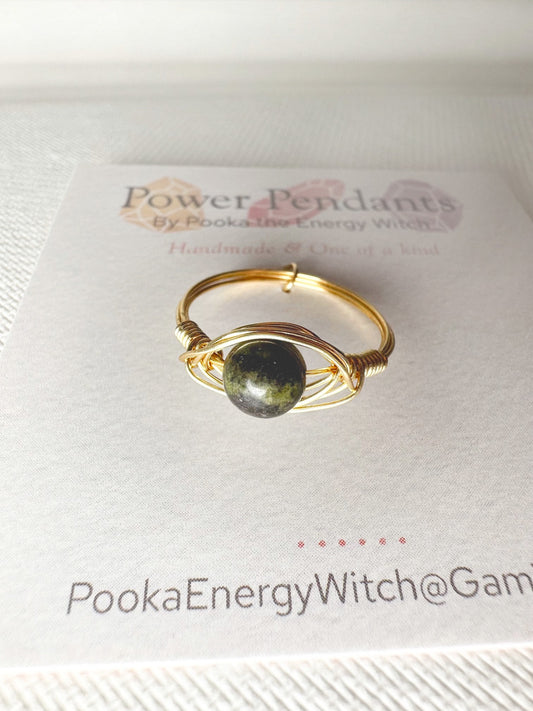 Pooka the Energy Witch - Wire Wrap Ring - Gold Colored Wrap  - Dragon's Blood