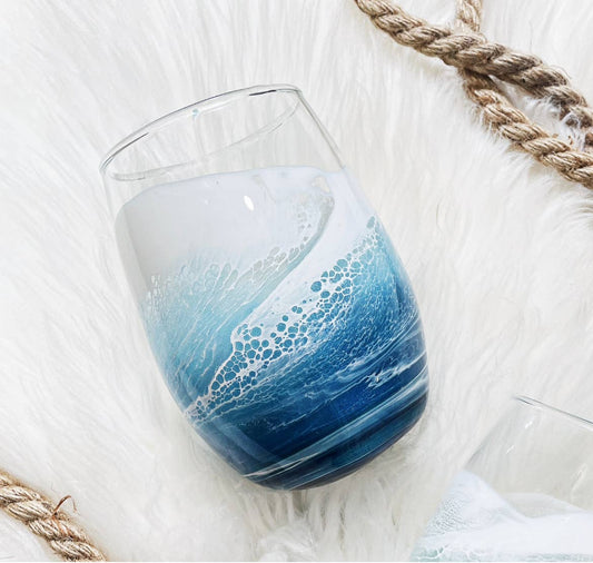 Sam + Sea Artistry - Coastal Stemless Wine Glass: Blue