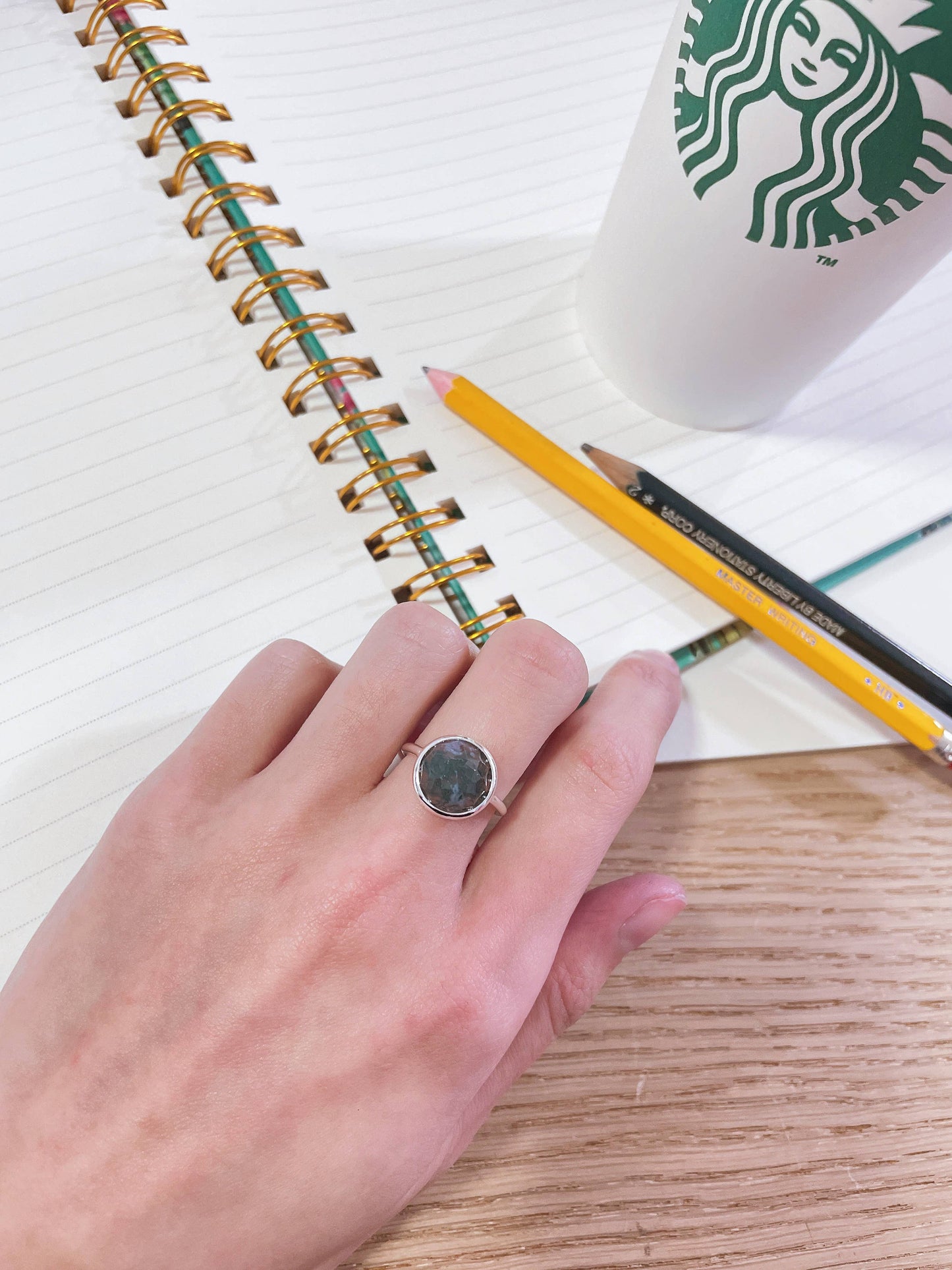 Zoey Simmons - Moss Agate Round Ring