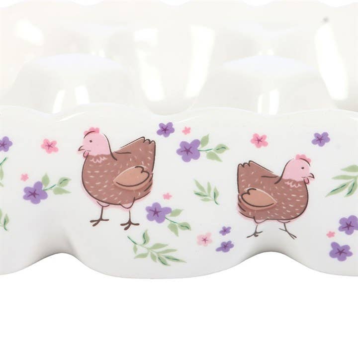 Floral Hen Chicken Print Ceramic Egg Holder
