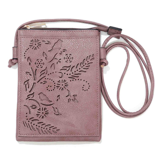 Shine Mark Accessories - Plum - Birds and Flower Lacer Cut Crossbody cellphone bag