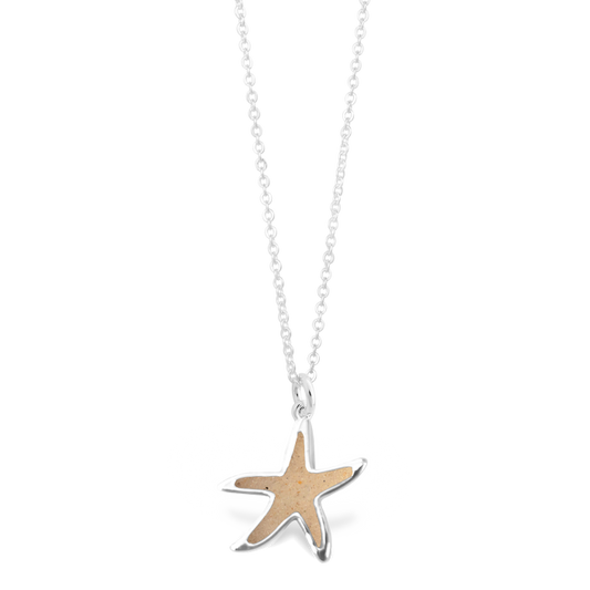 Explorer Delicate Starfish Necklace - Silver - Blue Sea Glass