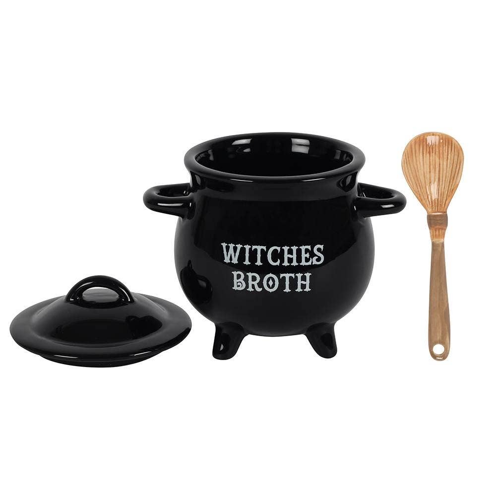 Cauldron Soup Bowl with Broom Spoon
