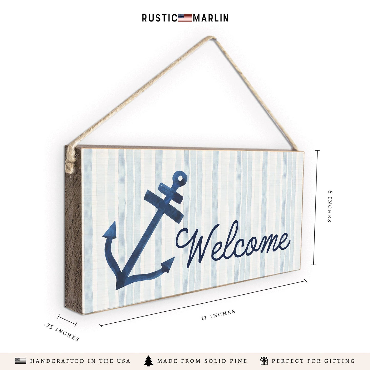 Anchor Welcome Twine Sign | Wooden Decor