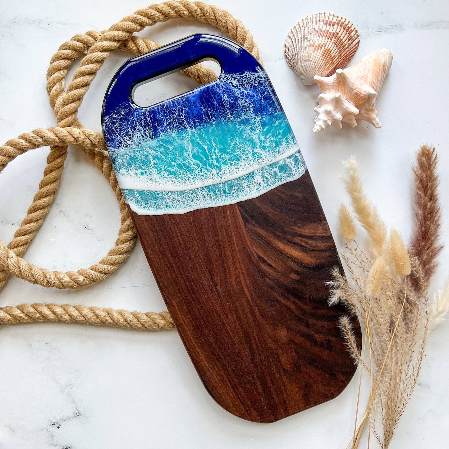 Citrus Waves Art - Walnut Charcuterie Board with Handle