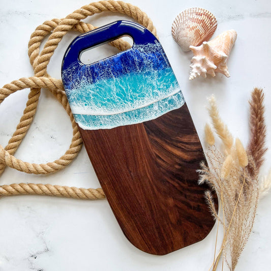 Citrus Waves Art - Walnut Charcuterie Board with Handle