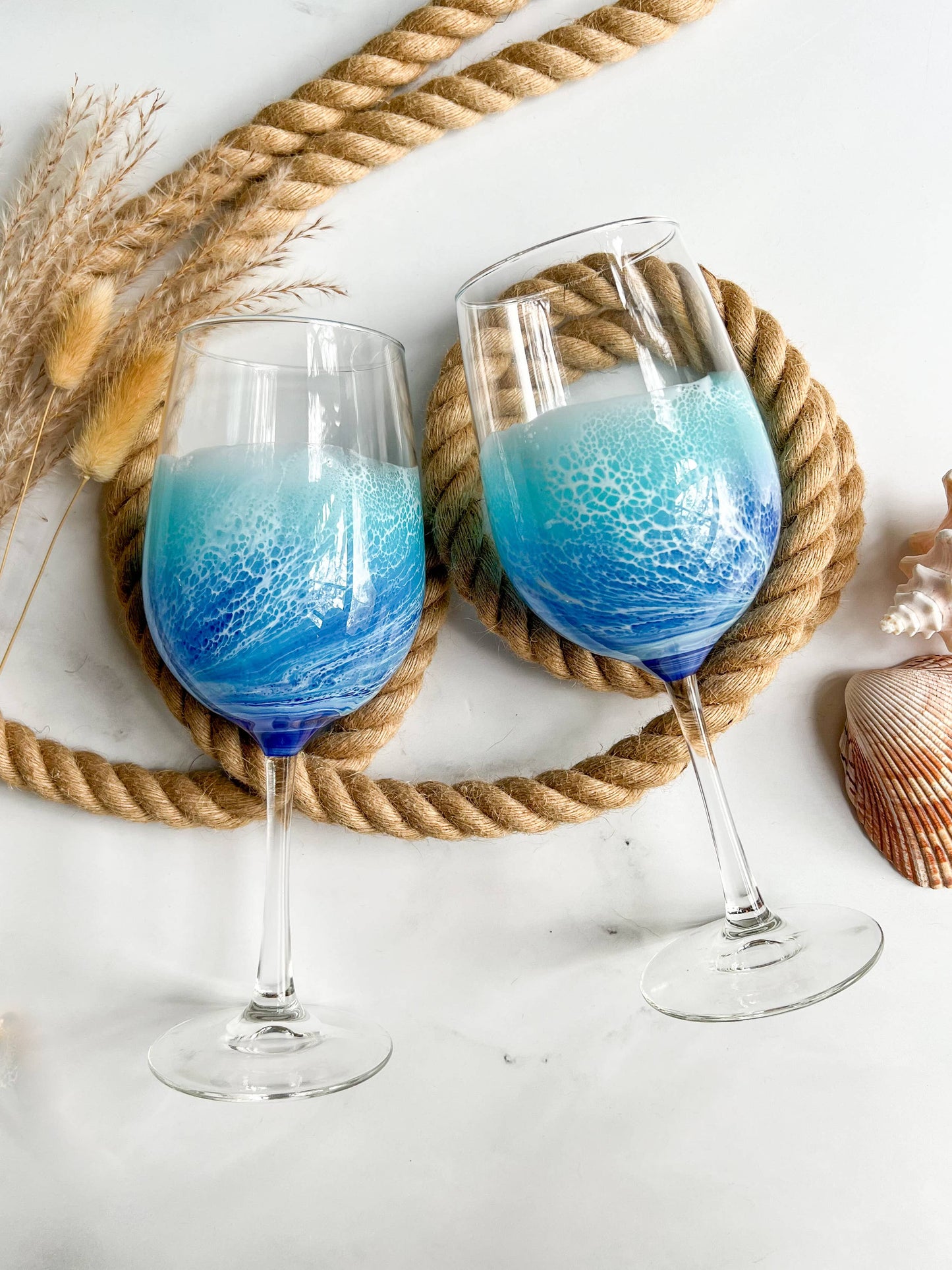 Citrus Waves Art - Ocean Waves Wine Glasses