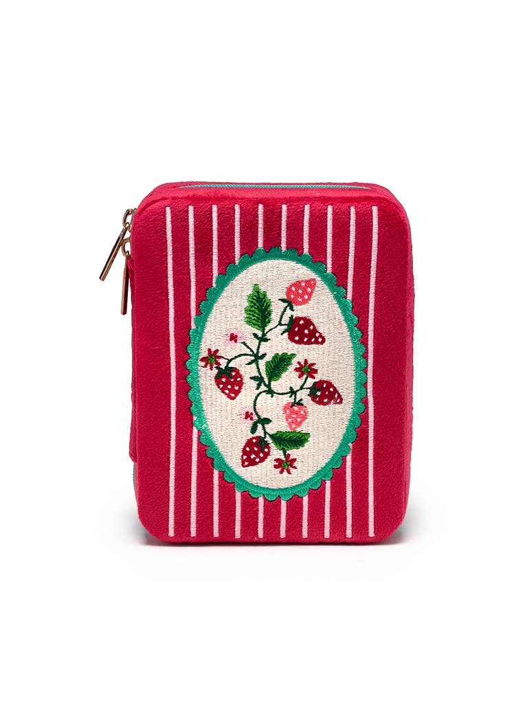 Velvet Jewelry Zip Case - Strawberry Season