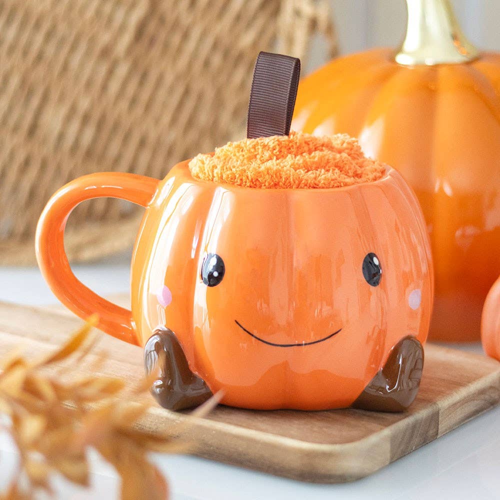 Cute Pumpkin Fall and Autumn Mug and Socks Set