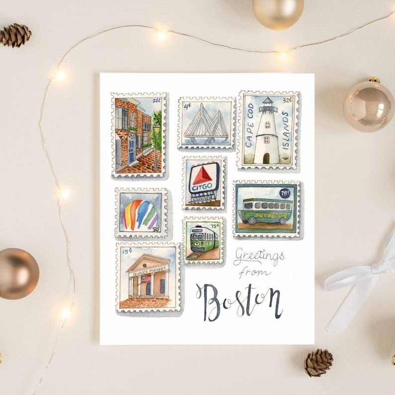 Fiona and Honey Designs - Boston Stamp Illustration Watercolor Paintings