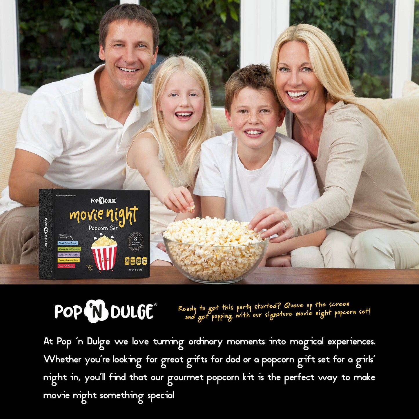 Pop 'N Dulge - Movie Night Gift Basket Gourmet Popcorn Gift Set Fathers Day