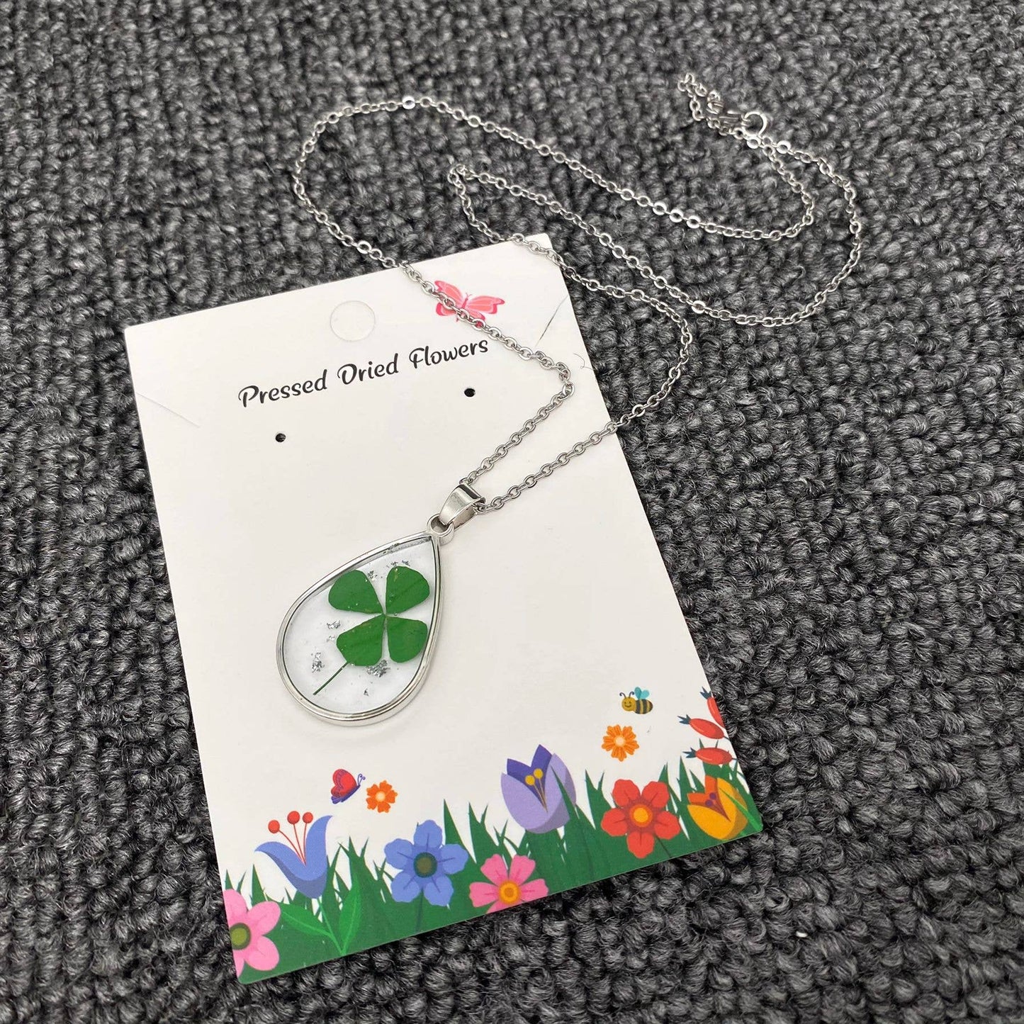 Mio Queena - Four Leaf Clover Drop Charm Stainless Steel Necklace