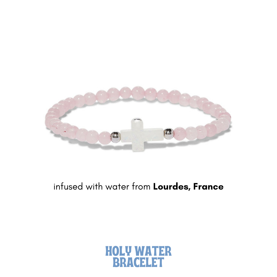 Holy Water Bracelet - HOLY WATER ROSE QUARTZ CROSS BRACELET : Gold Spacer Beads