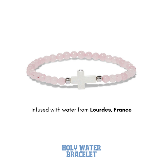 Holy Water Bracelet - HOLY WATER ROSE QUARTZ CROSS BRACELET : Stainless Steel Spacer Beads