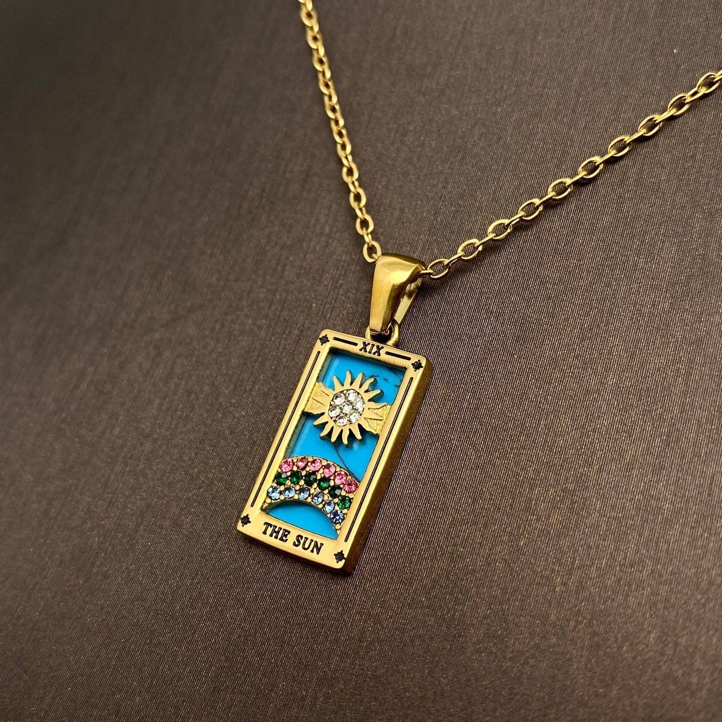 Tarot 18K Gold Plated Steel Necklace: Sun