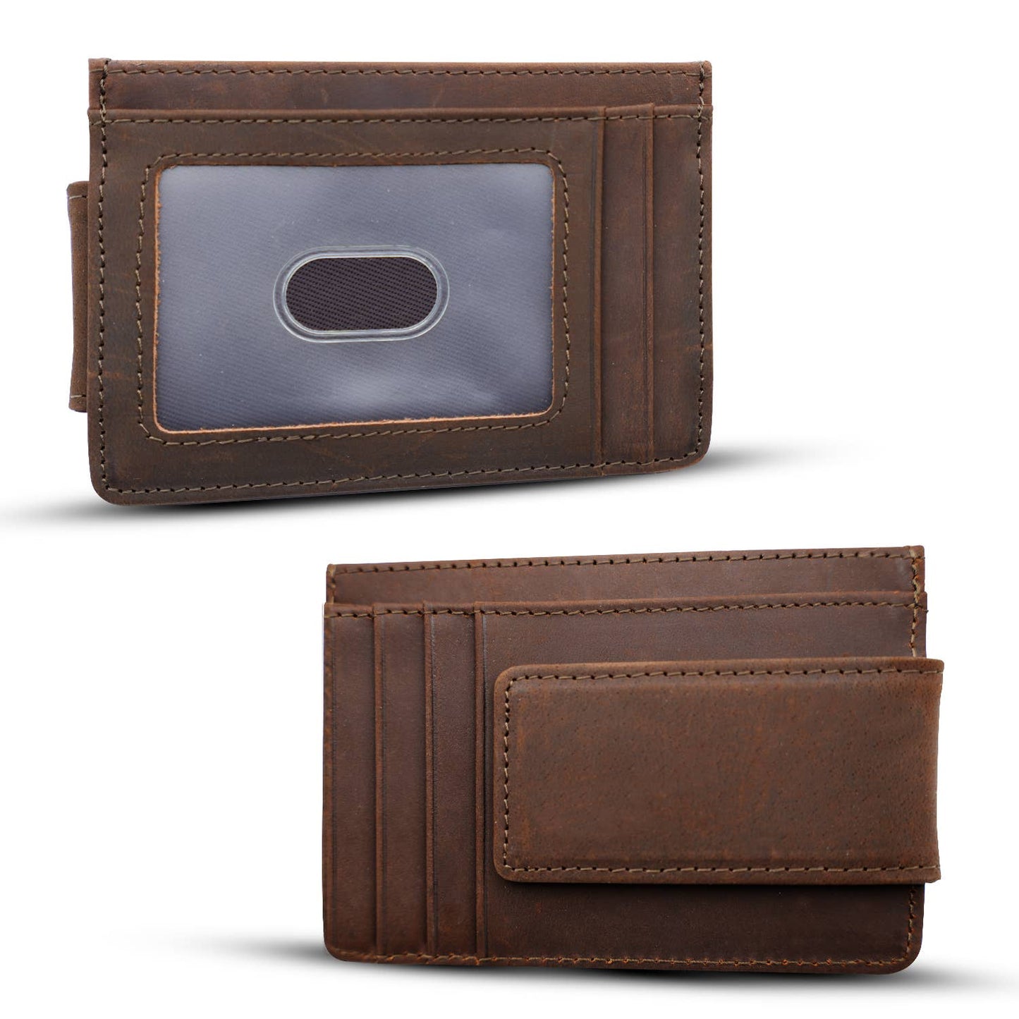 American Leather Goods - Leather Wallet with Magnet Clip: Brown