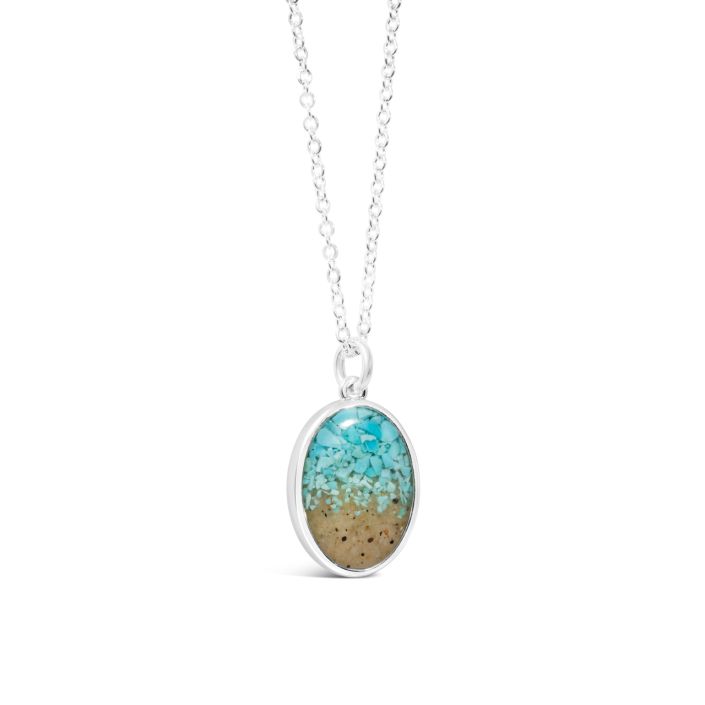 Explorer Oval Necklace - Silver - Turquoise Gradient with Beaches of Cape Cod