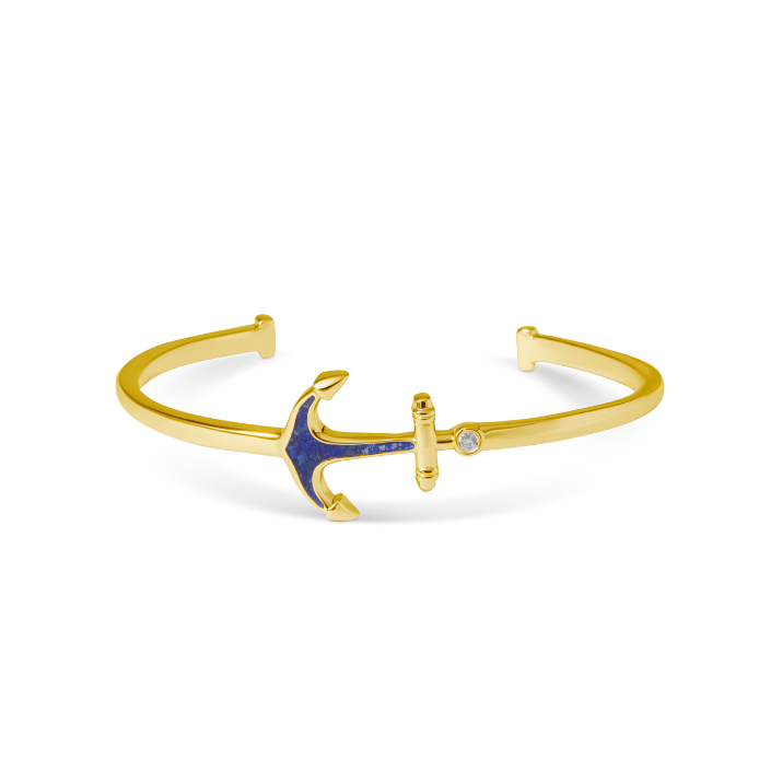 Explorer Anchor Cuff Bracelet with Cubic Zirconia - Gold - Blue Sandstone