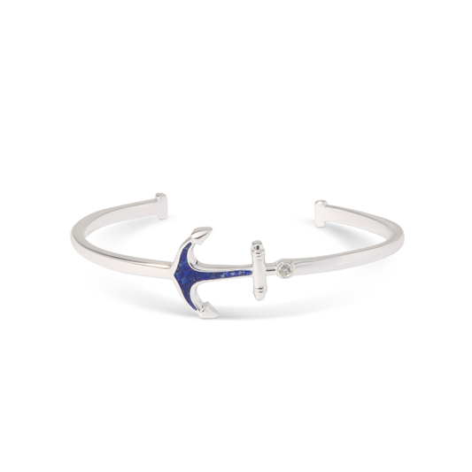 Explorer Anchor Cuff Bracelet with Cubic Zirconia - Silver