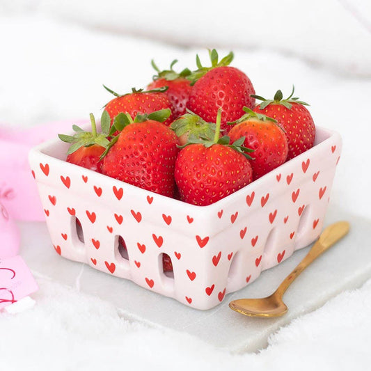 Pink Heart Print Ceramic Berry Colander