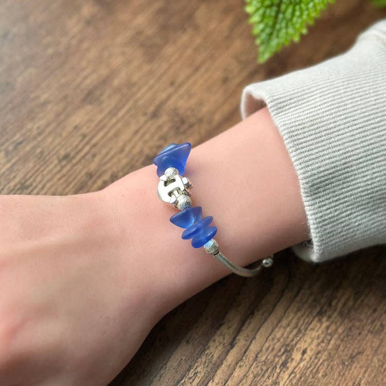 Royal Nugget & Anchor Charm Sea Glass Bracelet
