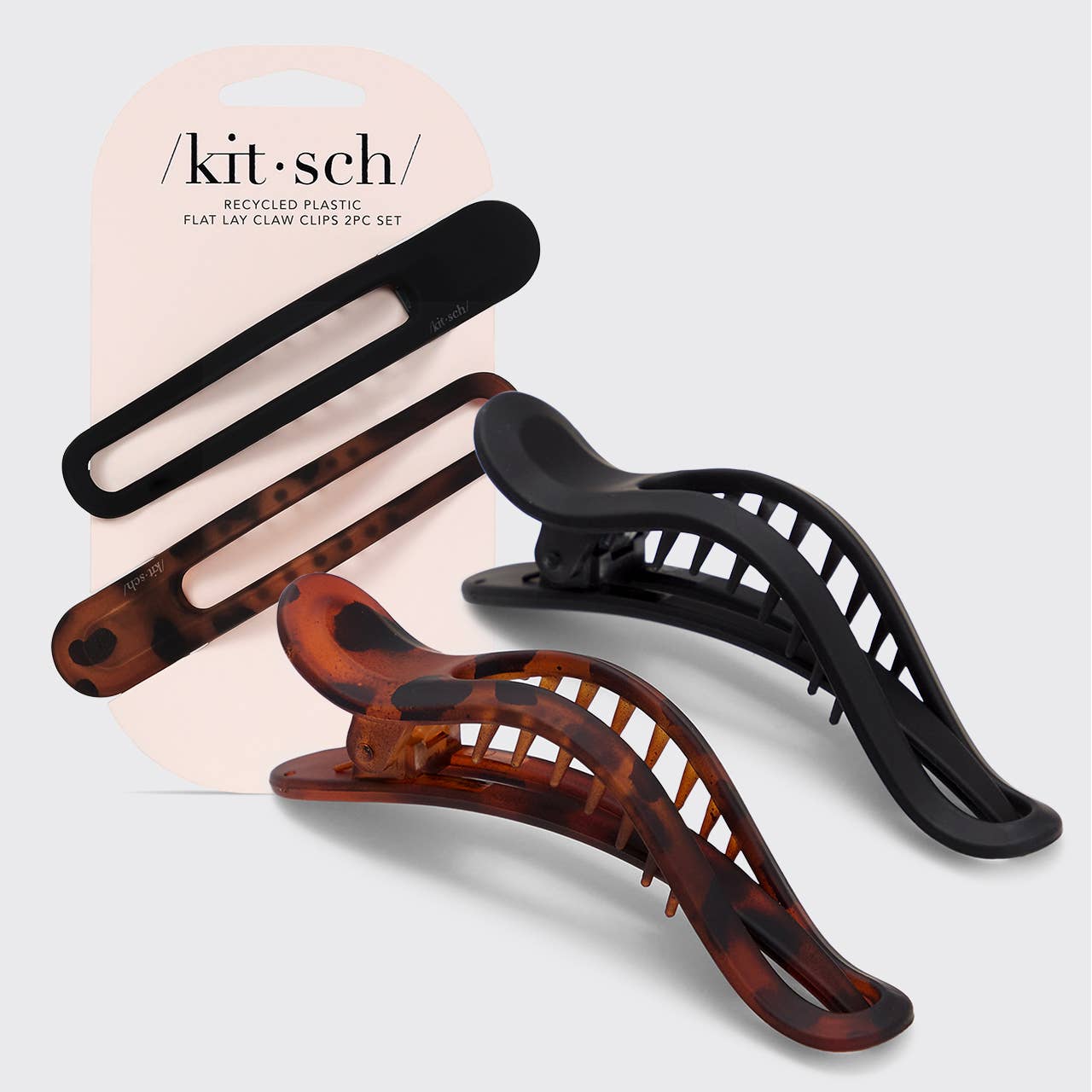 KITSCH - Flat Lay Claw Clip 2pc Curved - Black & Tort