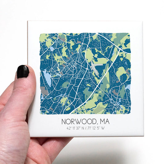 Watercolor Norwood Map Coasters