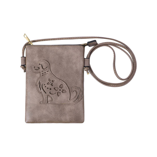 Shine Mark Accessories - Taupe - Laser Cut Crossbody Cellphone Bag - Dog