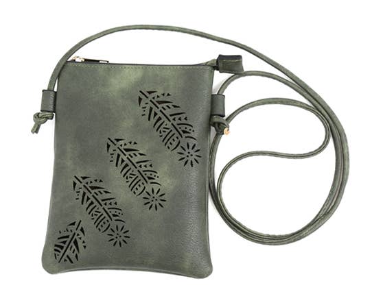 Shine Mark Accessories - Olive - Feather Cut Crossbody Cellphone Bags