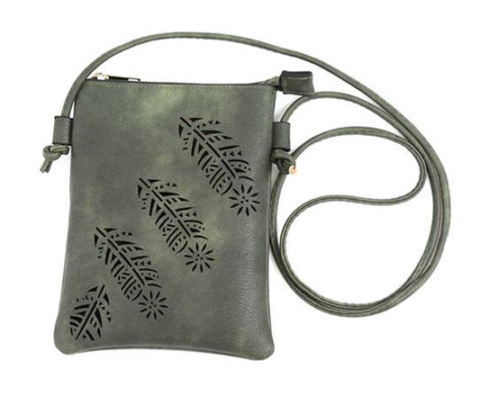 Shine Mark Accessories - Olive - Feather Cut Crossbody Cellphone Bags