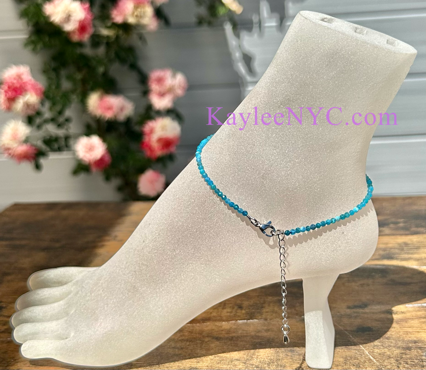 Natural Apatite Anklet Stainless Steel Finding