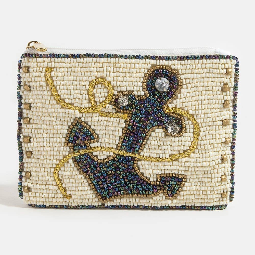 Sea Anchor And Rope Seed Beaded Coin Purse