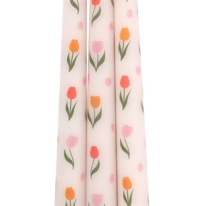 Set of 3 Spring Tulip Print Taper Candles