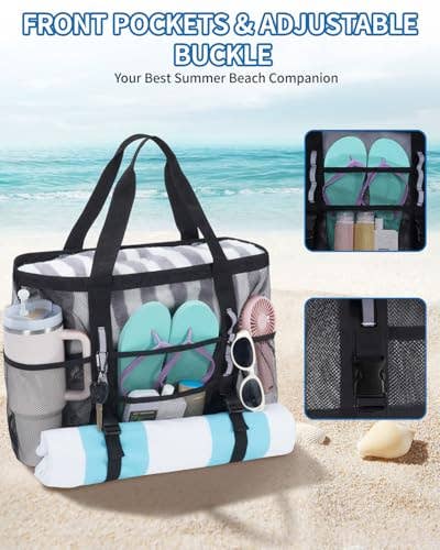 Large Beach Tote Bags with 40oz Tumbler Side Pockets