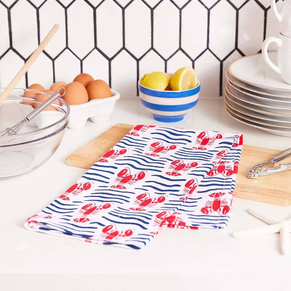 Lobster Waves Cotton Kitchen Towels (Set of 3)