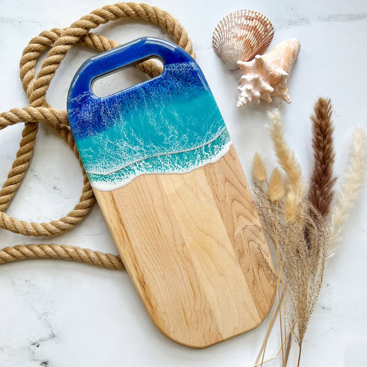 Citrus Waves Art - Maple Charcuterie Board with Handle