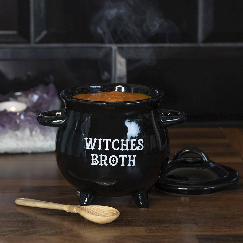 Cauldron Soup Bowl with Broom Spoon