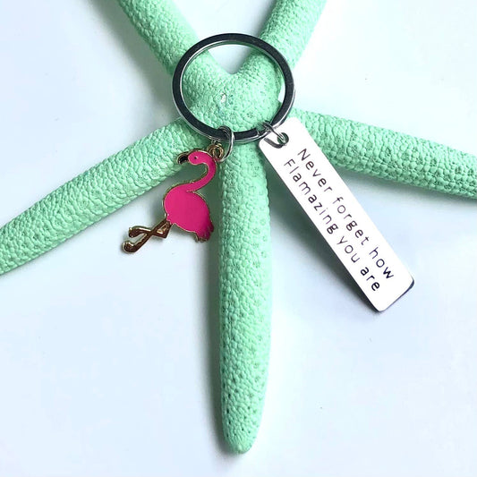 Flamingo Enamel Keychain with Key Tag Tropical Hot Pink