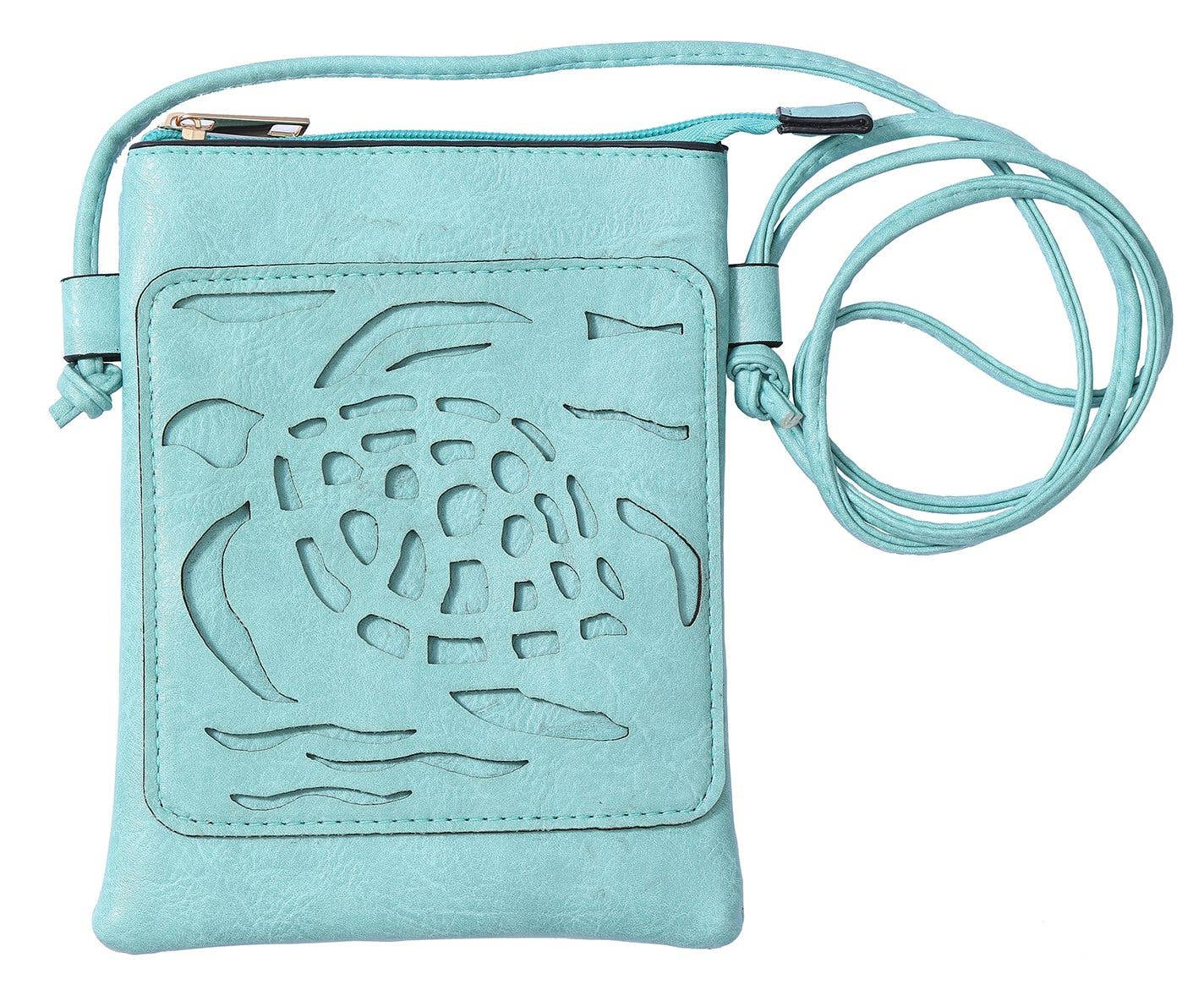 Shine Mark Accessories - Aqua - Sea Turtle laser cut cross body cell phone bag