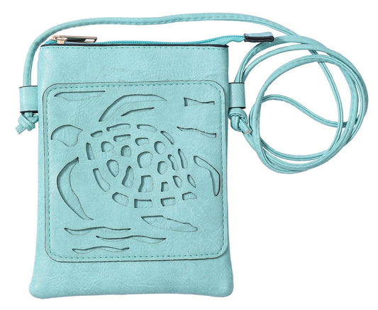 Shine Mark Accessories - Aqua - Sea Turtle laser cut cross body cell phone bag
