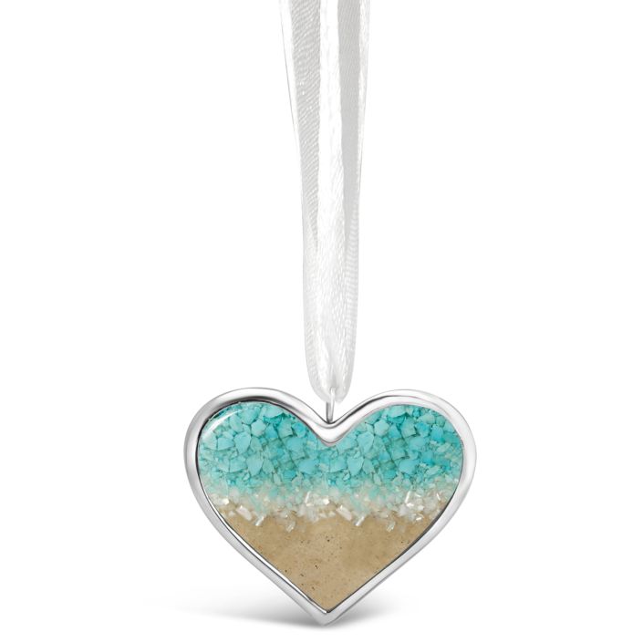 Dune Jewelry -Heart Ornament - Ocean Gradient, Made with sand from the Beaches of Cape Cod