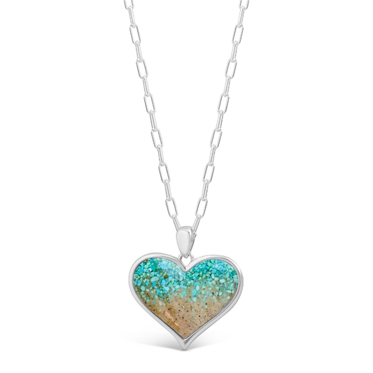Large Heart Necklace - Turquoise Gradient, Beaches of Cape Cod
