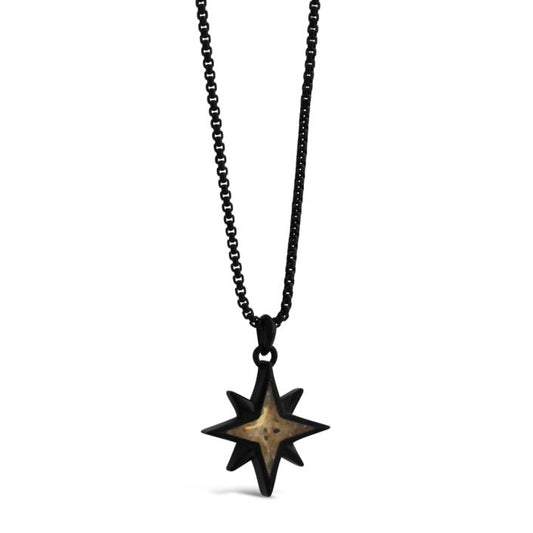 Men's North Star Necklace - Black Steel Made with Beaches of Cape Cod