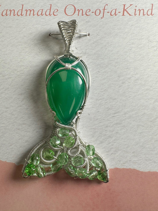 Pooka the Energy Witch - Wire Wrap Pendant - Aventurine Mermaid Tail - Taurus, Virgo, Capricorn, cancer, Scorpio, Pisces