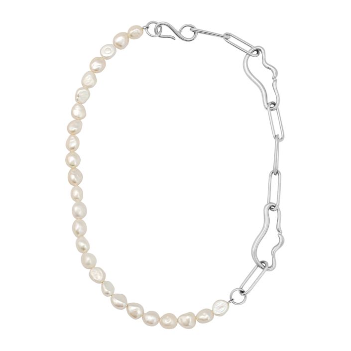 Mi Tesoro - Pearl & Chain Necklace Silver