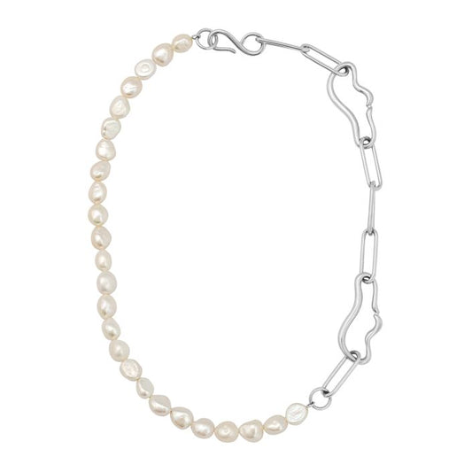 Mi Tesoro - Pearl & Chain Necklace Silver
