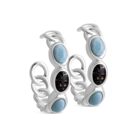 Milan Hoop Earrings - Larimar & Sand from Beaches of Cape Cod